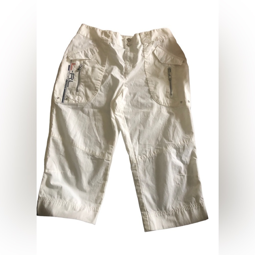 VTG Ralph Lauren Active White Logo Cotton Blend Capri Crop Pant Pockets Sz. 6X18